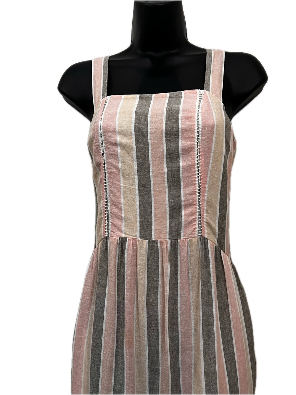 Caslon Pink Gray Stripe Linen Blend Tiered Maxi Dress Small - Picture 3 of 13
